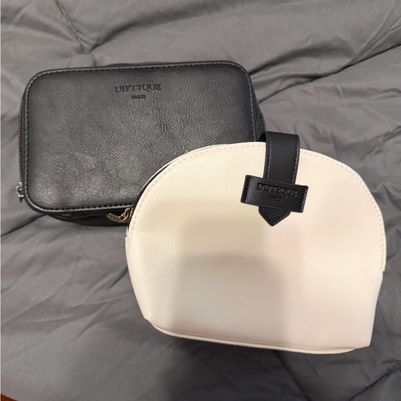 diptyque Handbags - Diptyque Two-Piece Black and Cream Leather Cosmetic/Travel Pouches. Empty. NEW